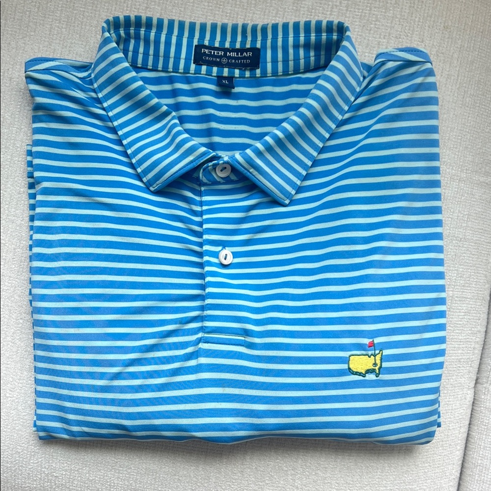 Peter Millar Blue and White Striped Polo